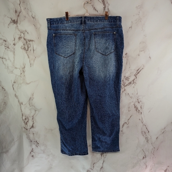 Chicos Jean Women 16 3 So Slimming Girlfriend Slip Crop Denim Piping Striped - Picture 5 of 12